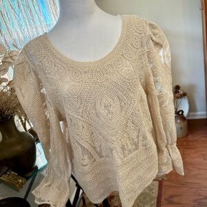 Woman’s Feminine Vibe Elegant Beige Lace Lace Embroidered Lined Blouse *